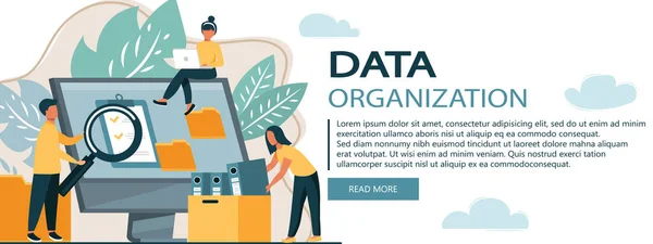 Sunucu Bilgisayarda Veri Depolama Dosya Arşivi Düzenleyen Ofis Çalışanları Kullanıcıları — Stok Vektör