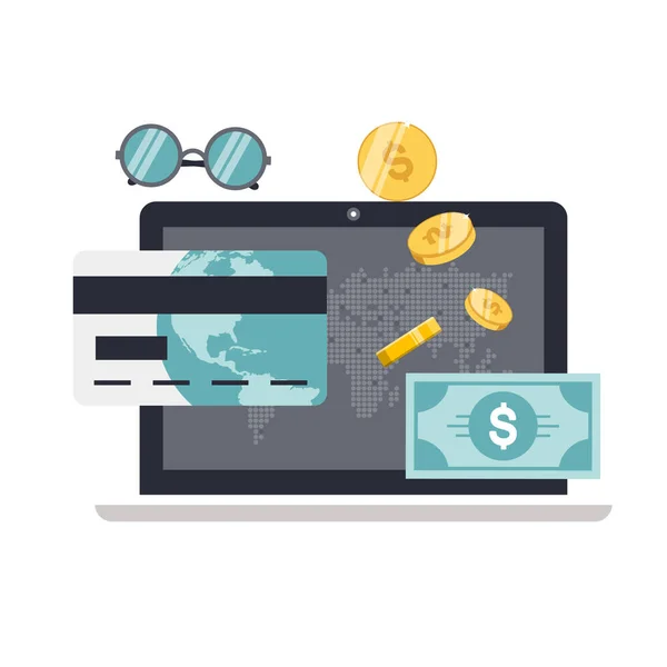 Διαδικτυακή Επιχείρηση Κερδίστε Χρήματα Απευθείας Σύνδεση Εικονογράφηση Ηλεκτρονικού Επιχειρηματικού Φορέα — Διανυσματικό Αρχείο