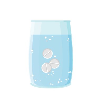 Bir bardak su ve hap. Düz vektör illüstrasyonu