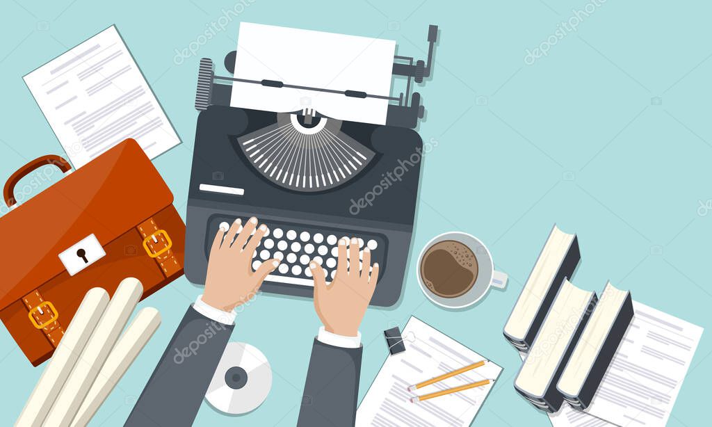 Blogging and journalism concept. Write you story. Flat vector design
