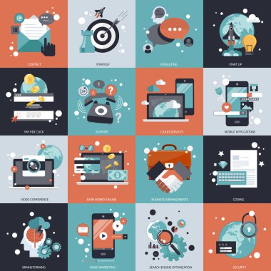 Web siteleri ve mobil uygulamalar için iş, teknoloji ve yönetim simgesi. Düz vektör illüstrasyonu