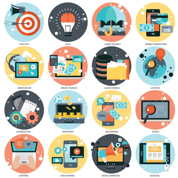 Business Technology Management Icon Set Websites Mobile Applications Flat Vector — Stock Vector