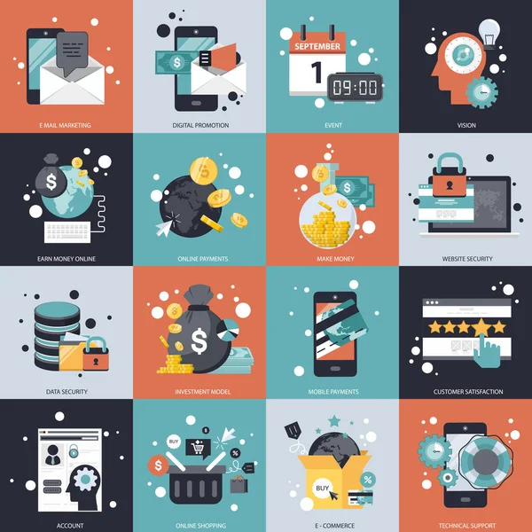 Business Technology Management Icon Set Websites Mobile Applications Flat Vector — Stock Vector