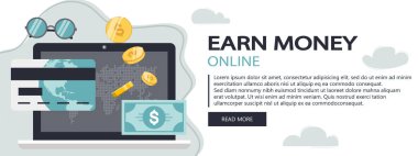 İnternet işi. İnternetten para kazan. Elektronik iş vektör çizimi. Web sitesi afişi