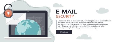 E- posta güvenliği web sitesi afişi. Kötü amaçlı yazılım. Virüs, korsanlık, hackleme ve güvenlik kavramı. İnternet sitesi e-posta koruma afişi, anti-zararlı yazılım. Veri çalınıyor.