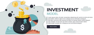 Yatırım modeli web sitesi afişi. Finans Sigortası. Yatırım. Para güvenliği. Düz vektör illüstrasyonu
