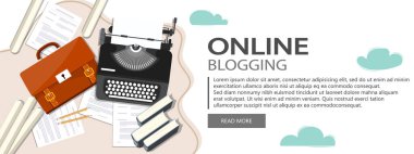 Blogculuk ve gazetecilik kavramı. Hikaye yazarım. Sohbet balonu ve kağıt içeren tablet. Düz vektör tasarımı