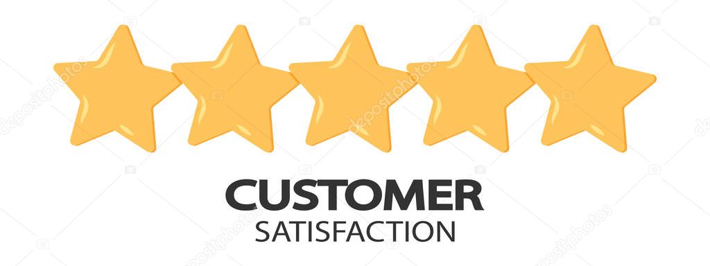 Concept of feedback, testimonials messages and notifications. Rating on customer service illustration. Five big stars with reviewer. Flat vector