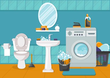 Modern banyo iç. Vektör düz çizim