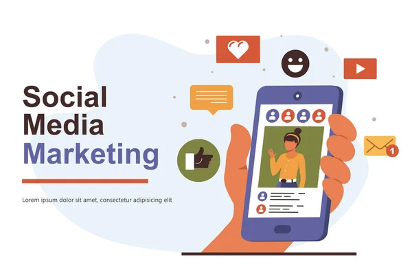 Банер Веб Сайту Маркетингу Соціальних Мереж Концепція Цифрового Маркетингу Реклама — стоковий вектор