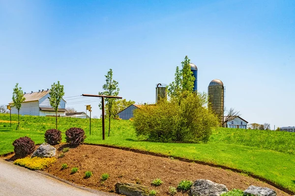 Amish Country Farm Home Barn Field Agriculture Lancaster Pennsylvania Stati — Foto Stock