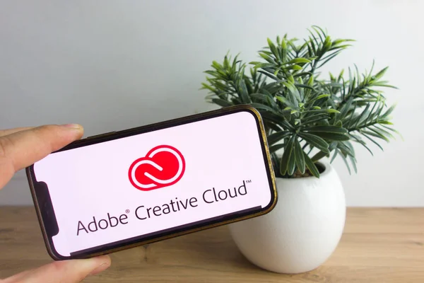 Konskie Polen Maart 2022 Adobe Creative Cloud Logo Weergegeven Mobiele — Stockfoto