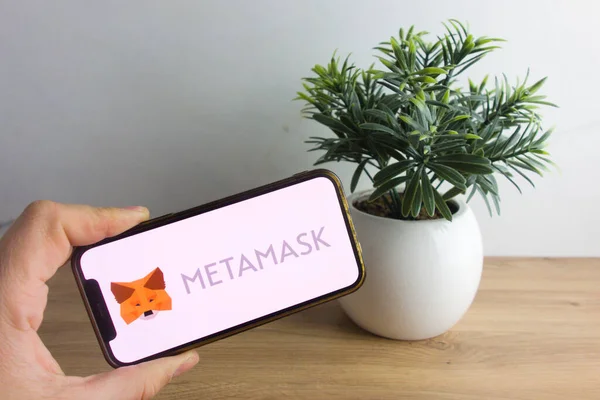 Konskie Polen Maart 2022 Metamask Cryptogeld Portemonnee Logo Weergegeven Mobiele — Stockfoto
