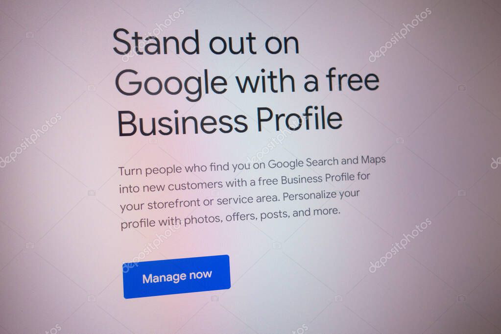 KONSKIE, POLAND - April 27, 2022: information about free Google Business Profile displayed on laptop computer