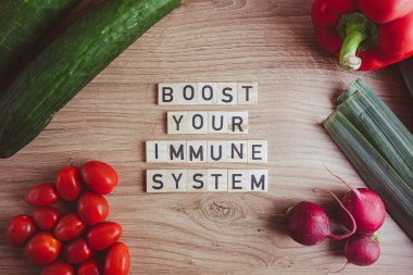 Bağışıklık sistemini taze sebzelerle güçlendir. Sağlıklı yaşam tarzı, refah ve ilham kavramları