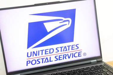 KONSKIE, POLAND - July 11, 2022: The United States Postal Service agency logo displayed on laptop computer screen