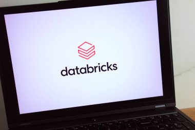 KONSKIE, POLAND - 11 Temmuz 2022: Databricks şirket yazılım şirketi logosu dizüstü bilgisayar ekranında sergilendi