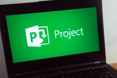 KONSKIE, POLAND - July 11, 2022: Microsoft Project software product logo displayed on laptop computer screen