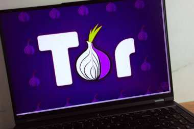 KONSKIE, POLAND - July 11, 2022: Tor web browser logo displayed on laptop computer screen