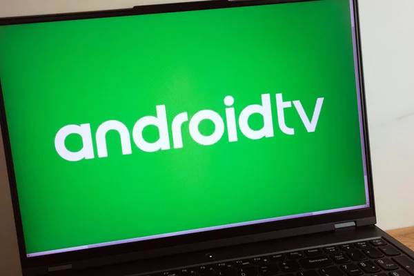 Konskie Poland July 2022 Android Smart Television Operating System Logo — Stock Photo, Image