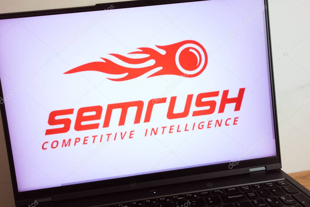 KONSKIE, POLAND - July 11, 2022: SEMrush marketing toolkit logo displayed on laptop computer screen