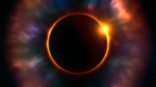 Solar eclipse, moon covers the sun. Astronomy, science, cosmic background