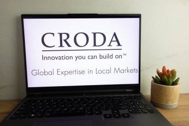 KONSKIE, POLAND - August 04, 2022: Croda International plc British speciality chemicals company logo displayed on laptop computer screen