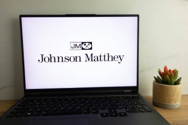KONSKIE, POLAND - August 04, 2022: Johnson Matthey British multinational speciality chemicals and sustainable technologies company logo displayed on laptop computer screen