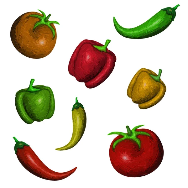 Perey Tomato Volumetric Illustration Oil Strokes Electronic Painting White Background — Stock Photo, Image