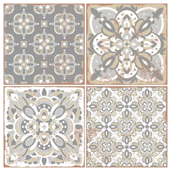 Традиционные декоративные португальские azulejos. Винтажный рисунок для текстильного дизайна. Геометрическая мозаика, майолика. — стоковый вектор