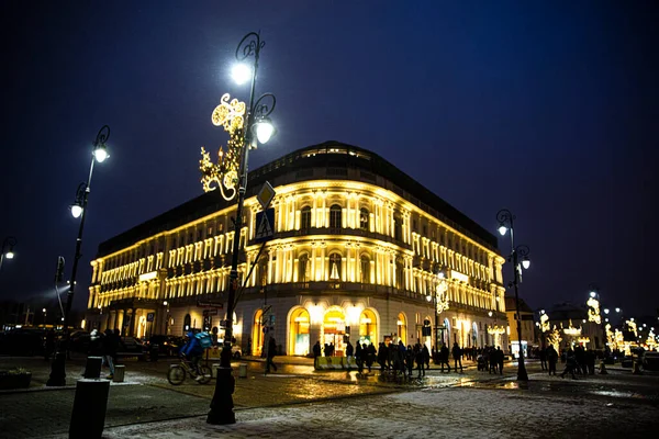 December 2021 Warsaw Poland Nowy Swiat Street Festive Christmas Illumination — Stockfoto