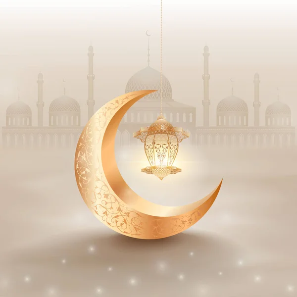 Islamic background with moon and lantern — Stock Vector