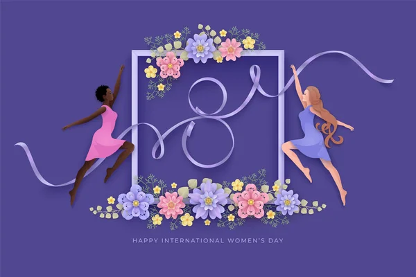 Carte de vœux de la Journée internationale des femmes avec des femmes noires et blanches Graphismes Vectoriels