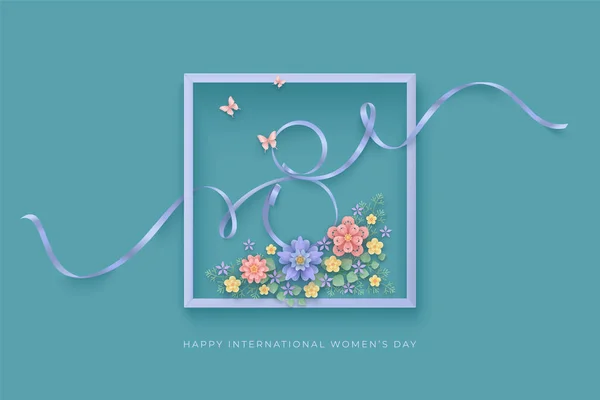 Carte de vœux de jour pour femmes avec ruban et fleurs Vecteurs De Stock Libres De Droits