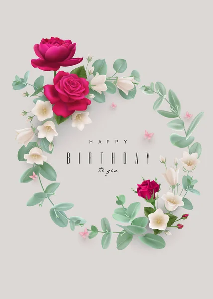 Joyeux anniversaire carte de voeux avec des fleurs — Image vectorielle