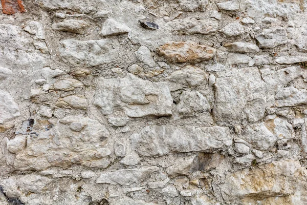 Gamla Ruinerade Murverk Grå Natursten Olika Storlekar Och Former Bakgrund — Stockfoto