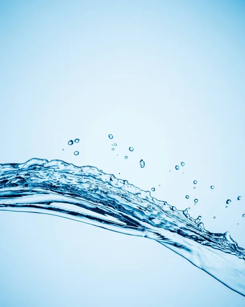 Splashes of pure water in the form of water with droplets on a blue gradient background. Copy space.