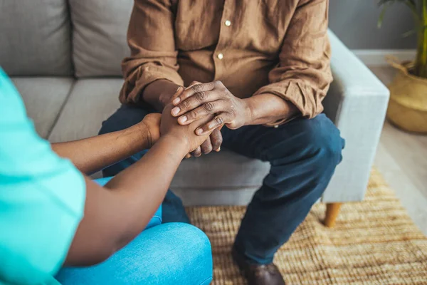 Nurse Holding Hand Senior Man Rest Home Doctor Helping Old — Stock Photo, Image