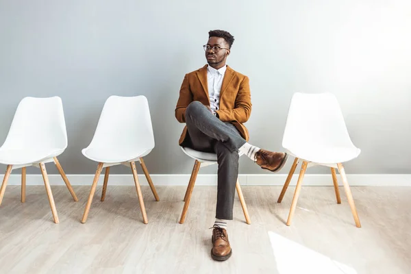 Male Entrepreneur Waiting Job Interview Hallway Last One Left Interviewed — Fotografie, imagine de stoc