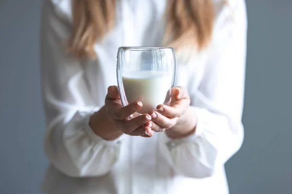 Woman Holding Glass Milk Hands — Stock Photo, Image