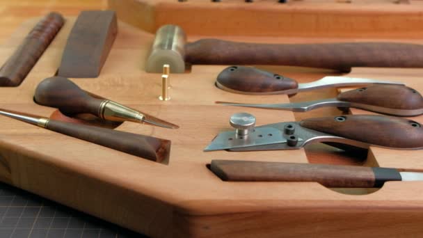 Tanner tools. Skiving knifes. — Stock Video