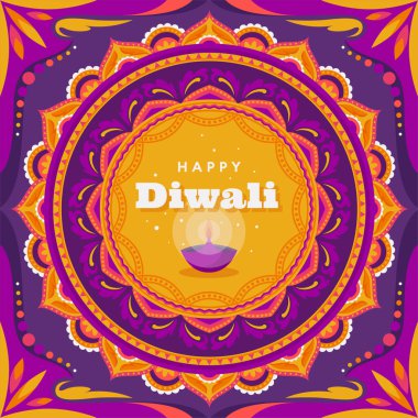 Background with beautiful candle for Diwali. Vector colorful illustration with mandala