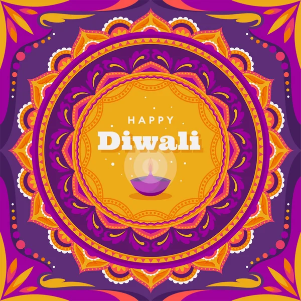 Background with beautiful candle for Diwali. Vector colorful illustration with mandala
