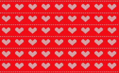 Heart Knit Pattern Vector, White and Red Embroidery Repeat Background, Love Valentine Day Fabric Crochet Design