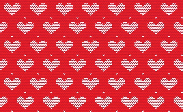 Heart Knit Pattern Vector White Red Cross Stitch Love Valentine — Vetor de Stock