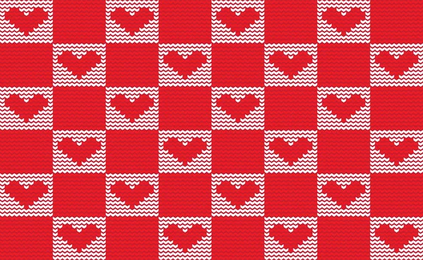 Heart Knit Pattern Vector Cross Stitch Love Valentine Background Red — Stock vektor