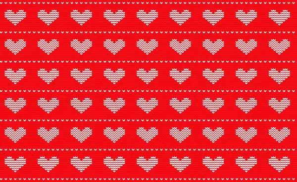 Heart Knit Pattern Vector White Red Embroidery Repeat Background Love — Vetor de Stock