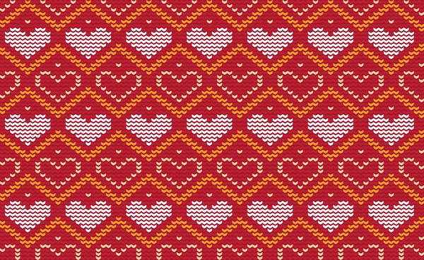 Heart Knit Pattern Vector Love Embroidery Element Background Textile Endless — Vetor de Stock