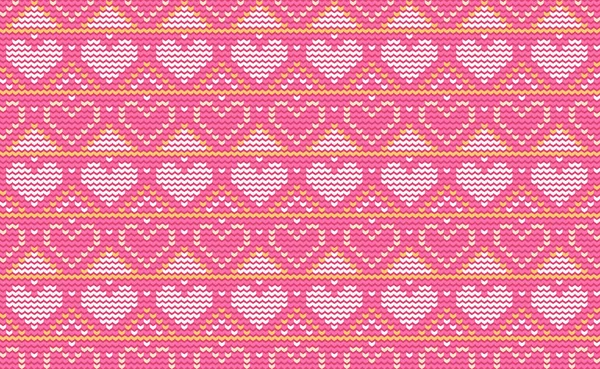 Heart Knit Pattern Vector Love Embroidery Antique Background Handcraft Craft — Image vectorielle