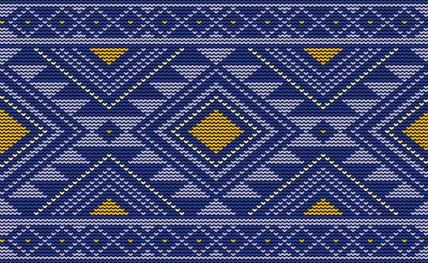 Blue Orange Embroidery Pattern Knit Decorative Background Vector Aztec Element — Wektor stockowy